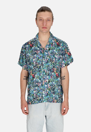OBEY Camicia Manica Corta Uomo the Garden Woven Shirt Teal Blue Multi da uomo