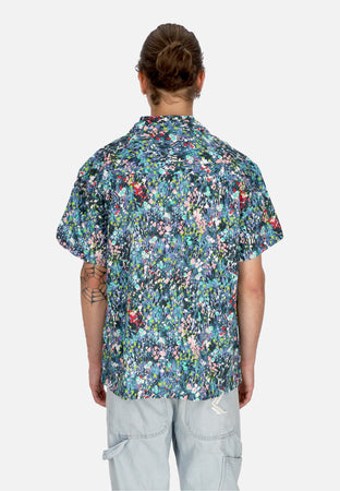 OBEY Camicia Manica Corta Uomo the Garden Woven Shirt Teal Blue Multi da uomo