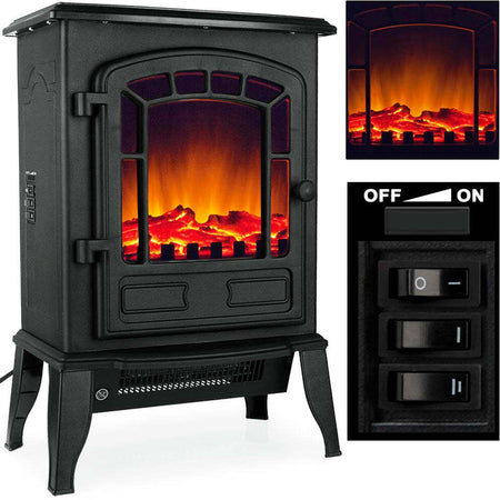 Camino Elettrico Stufa Elettrica 2000 W LED 38x24x56 CM Caminetto Effetto Fuoco
