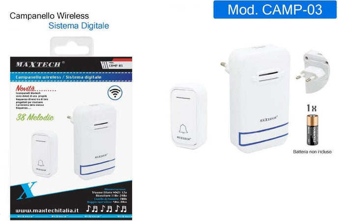 Campanello Wireless Senza Fili Spina Incorporata Wifi Indicatore Led Camp-03 Maxtech Casa, arredamento e bricolage > Sicurezza e Antifurti > Campanelli Wireless Trade Shop italia - Napoli, Commerciovirtuoso.it