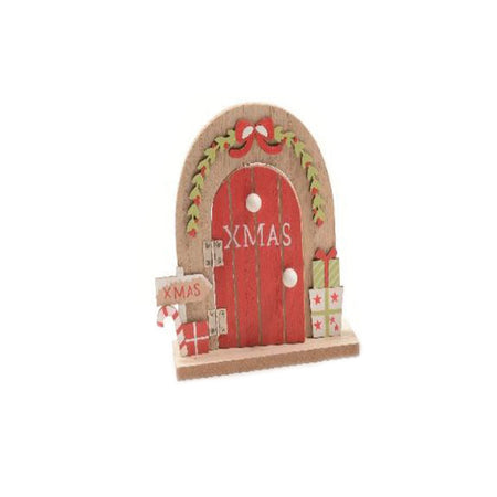 Porta natalizia in legno con decorazioni natalizie