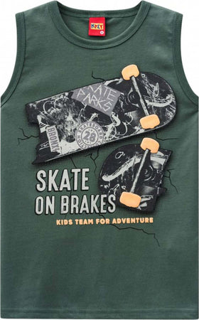 Canotta Bambino 100% Cotone Stampata Skateboard Canottiera Girocollo Bimbo Maglietta Estiva Stampa Multi Colore Verde CANOTTA Piccole Canaglie - Tropea, Commerciovirtuoso.it