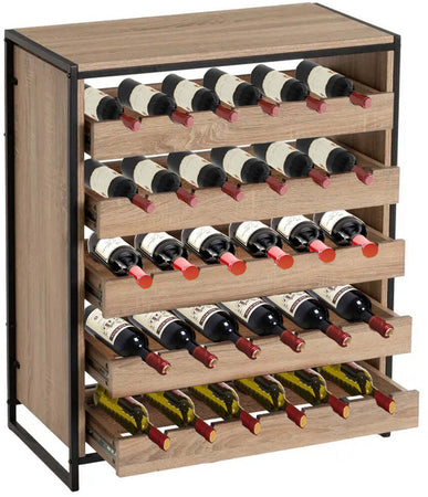Cantinetta Mobile Angolo Bar con 30 Vani Portabottiglie e 5 Ripiani Portata 30kg