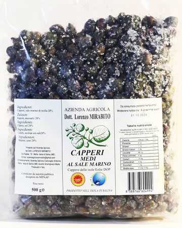Capperi Medi Dop Sottosale Di Salina in 3 Buste Da 500g cadauna Azienda Agricola Dott. Lorenzo Mirabito
