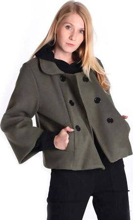 Cappotto Doppiopetto Donna con Tasche in Panno Verde Giacca per Lei Invernale Corto Tg.M Cappotto Donna L'Orchidea - Siderno, Commerciovirtuoso.it