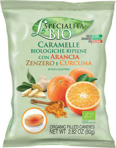 Caramelle biologiche 80g arancia, zenzero e curcuma senza glutine