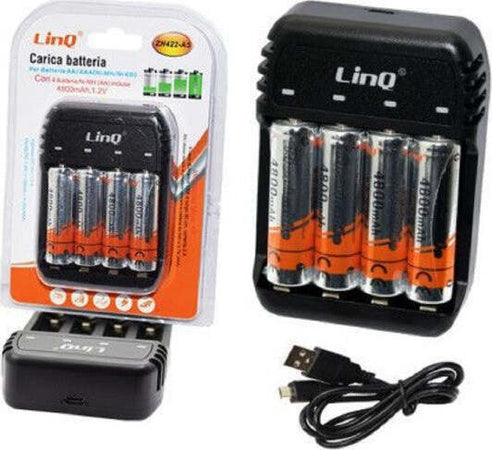 Carica-Batterie-Pile-Aa-Aaa-4-Slot-Zn422-a5-+-4-Pile-Stilo-4800mha-Ricaricabili