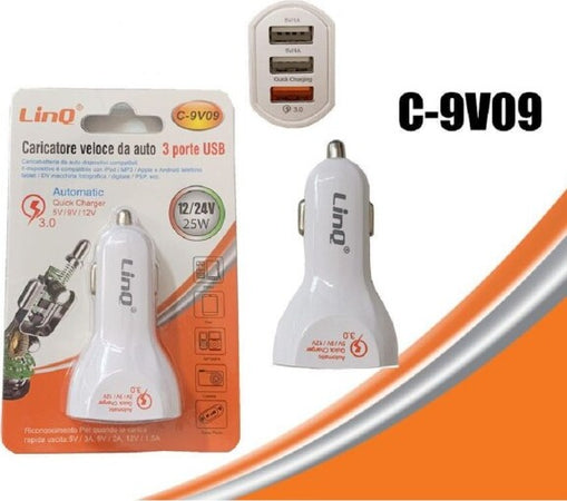 Caricabatteria-Da-Auto-Caricatore-Ricarica-Veloce-3-Porte-Usb-12/24v-25w-C-9v09