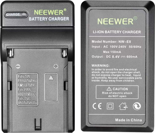 Caricabatteria NEEWER Li-Ion DC 8.4V 600mA per Batterie Sony F550/750/960 FM 50/70/90