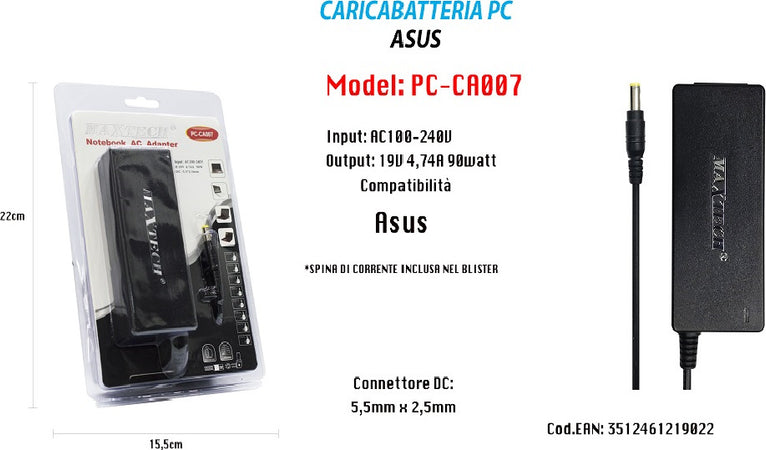 Caricabatteria Pc Asus Alimentatore Batteria Ricambio 19v 4.74a 90w Maxtech Pc-ca007 Informatica e Videogiochi > Accessori PC > Alimentatori Notebook Trade Shop italia - Napoli, Commerciovirtuoso.it