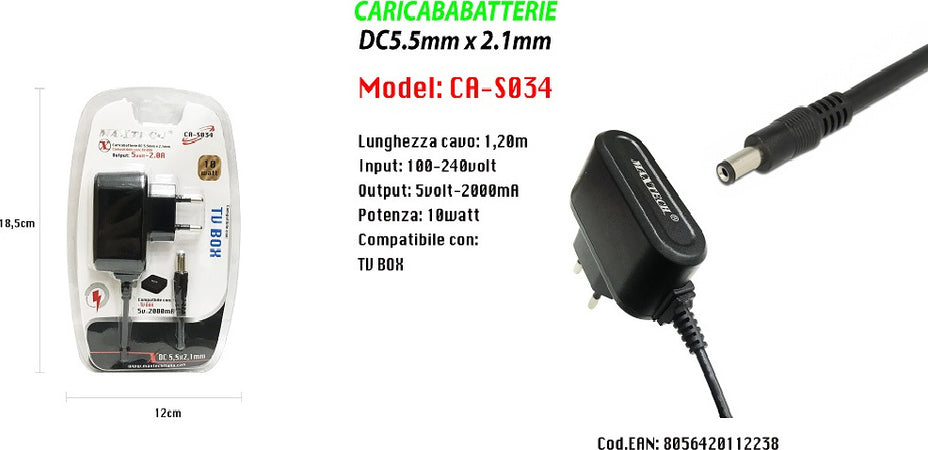Caricabatterie Alimentatore 5v 2000ma Compatibile Con Tv Box 10w Maxtech Ca-s034 Elettronica e telefonia > Accessori Audio e Video > TV Box Trade Shop italia - Napoli, Commerciovirtuoso.it