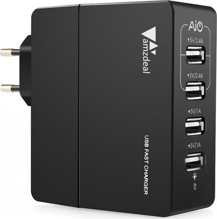 Caricabatterie da Parete 5V 2 Porte USB 2,4A + 2 Porte USB 1,0A per iPhone Smarphone