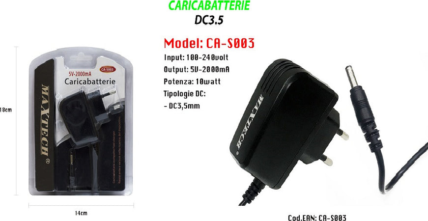 Caricabatterie Da Viaggio Compatto Fast Charger Dc3.5mm 5v-2000ma 10w Maxtech Ca-s003 Caricabatteria Trade Shop italia - Napoli, Commerciovirtuoso.it