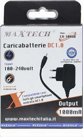Caricabatterie-Da-Viaggio-Rete-Fissa-Con-Spina-Dc:1.0-5v-1000ma-Maxtech-Ca-s008b