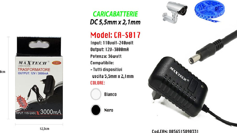 Caricabatterie-Dc-5,5mm-X-2,1-Mm-Trasformatore-Output-12v/3000ma-Maxtech-Ca-s017t