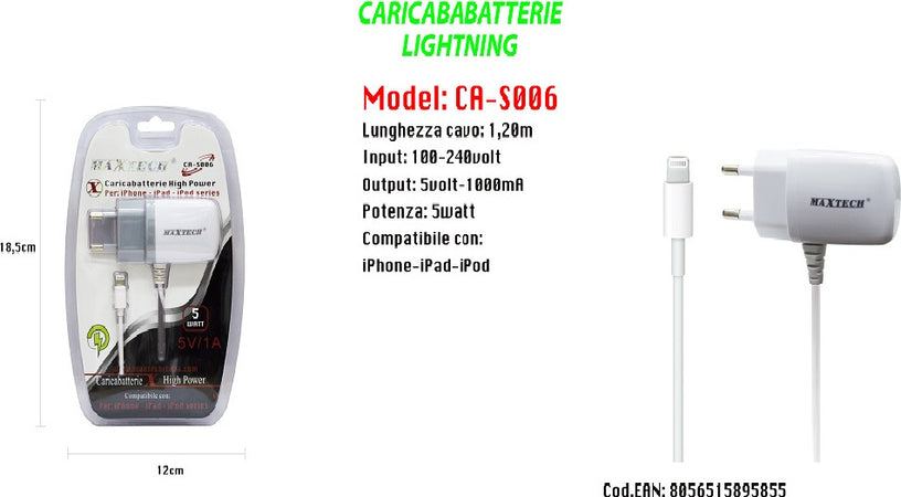 Caricabatterie High Power Lightning Per Iphone - Ipad - Ipod Series Maxtech Ca-s006 Elettronica/Cellulari e accessori/Accessori/Caricabatterie/Caricabatterie portatile Trade Shop italia - Napoli, Commerciovirtuoso.it