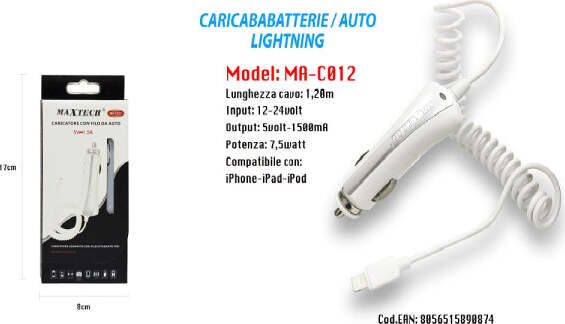 Caricatore-Per-Auto-Usb-Smartphone-Caricabatteria-Ricarica-5v-1000ma-Cavo-Apple