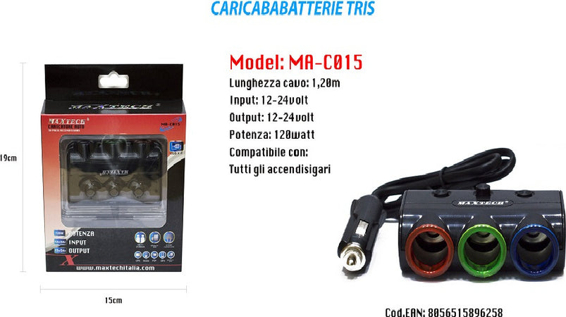 Caricatore Usb Da Auto Per Accendisigari Universale 120w Accessori 3x1 Maxtech Ma-c015 Elettronica/Cellulari e accessori/Accessori/Caricabatterie/Caricabatterie da auto Trade Shop italia - Napoli, Commerciovirtuoso.it