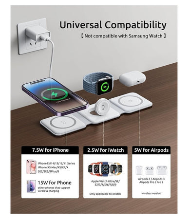 Caricatore Wireless 3in1 Universale Caricabatterie Magnetico Pieghevole Da 15 W