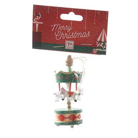 Pendente per albero di Natale Carosello giostrina in legno e resina da 8 cm
