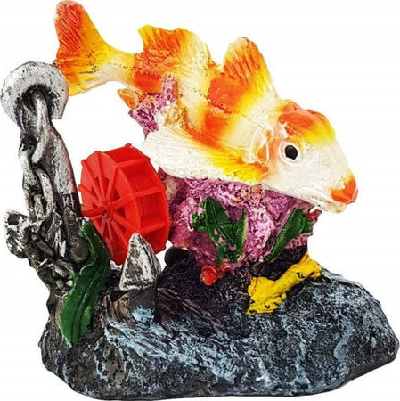 Carpa-Con-Mulino-Ornamento-Per-Acquario-Ancora-Roccia-10.5x12x8.5-Cm-Decorazioni