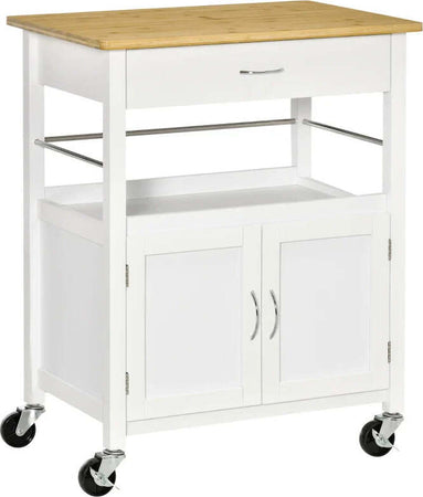 Carrello-Cucina-con-Cassetto-Armadietto-e-Scaffale,-Carrellino-Portavivande-con-Piano-in-Bambù-e-4-Ruote,-Bianco-TY8801-215TY8