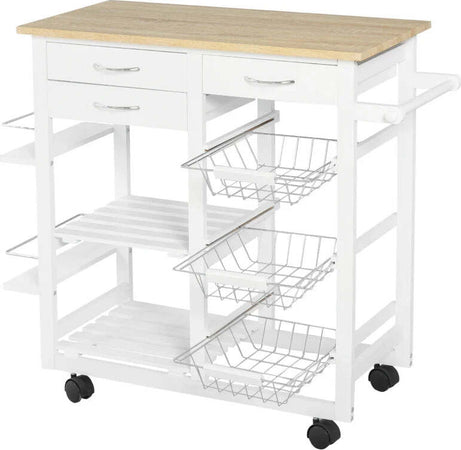 Carrello-da-Cucina-con-Ruote,-Mobile-da-Cucina-Salvaspazio-in-Legno-Massiccio:-3-Cassetti,-3-Cestelli,-2-Portaspezie,-2-Ripiani,-92x37x82-cm-UY5801-158UY5