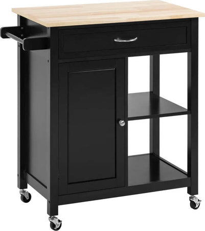 Carrello-da-Cucina-in-Legno-con-Cassetto,-Armadietto-e-Ruote,-83x45x88cm,-Nero-HG7801-214HG7