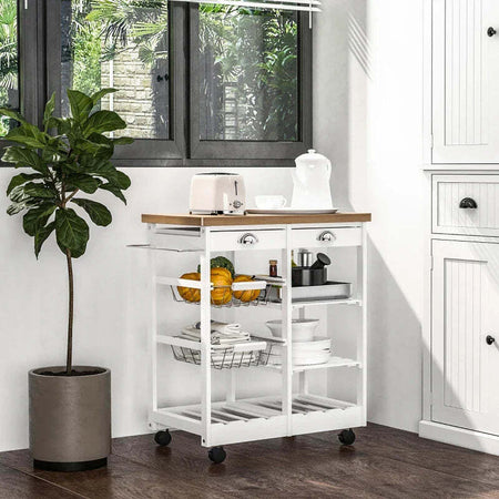 Carrello-da-Cucina-Multiuso-con-2-Cassetti,-2-Ripiani-e-2-Cesti,-in-Legno-di-Pino,-74x37x76-cm,-Bianco-UY7801-079WTUY7