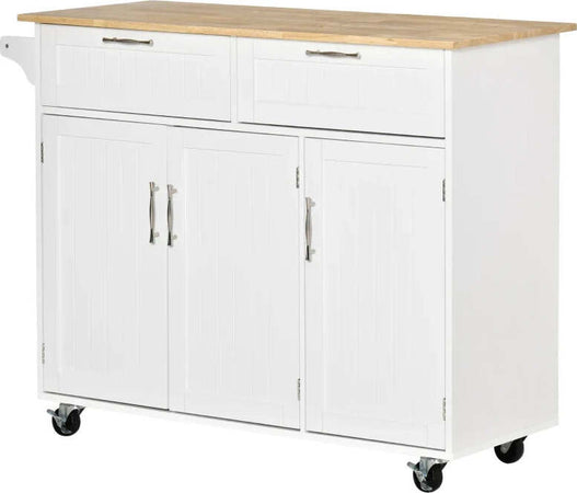 Carrello-da-Cucina-Multiuso-in-Legno-con-2-Cassetti,-3-Antine-e-4-Ruote-121x46x91cm---Bianco-TR8801-204TR8