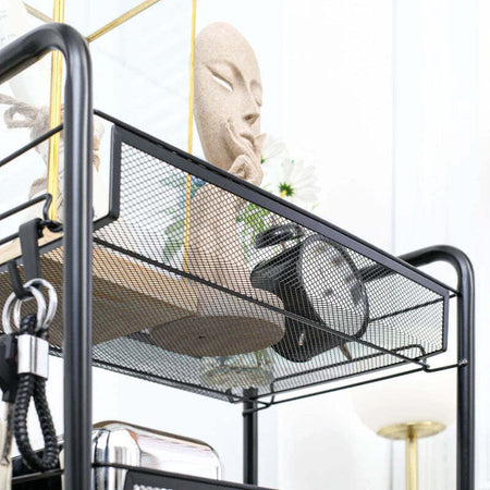 Carrello-da-Cucina-Salvaspazio-a-5-Livelli-con-Cestini-a-Rete-in-Acciaio,-45x26.5x106cm,-Nero-TW9850-164TW9
