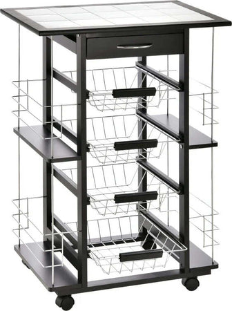 Carrello-da-Cucina-Salvaspazio-con-1-Cassetto,-4-Cesti-Estraibili,-4-Ripiani,-Legno-di-Pino-e-Metallo,-57x37x83cm-KJ4801-122KJ4
