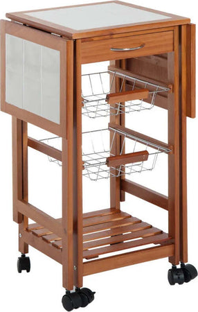 Carrello-Isola-da-Cucina-Salvaspazio-in-Legno-di-Pino,-Carrello-Portavivande-con-4-Ruote-Cassetto-3-Cesti-Estraibili-Portafrutta,-Bianco-VB5801-130WTVB5