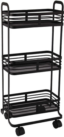 Carrello Trolley Cucina in Metallo 3 Ripiani 32x75x25cm 4 Ruote Salvaspazio Nero