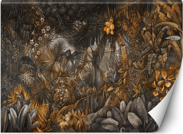 Carta-Da-Parati,-Animali-della-giungla-tropicale-Marrone-Arancione
