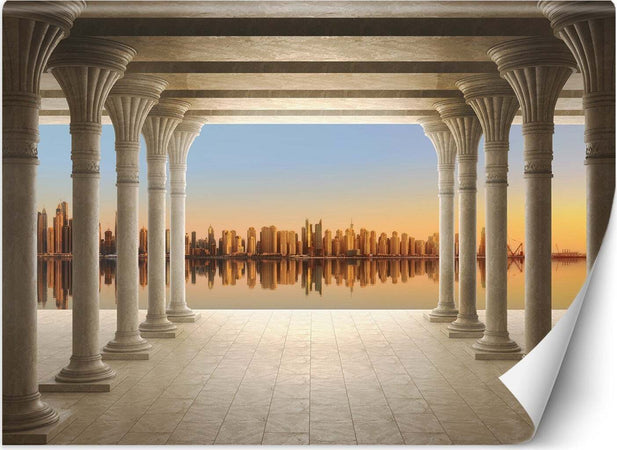 Carta-Da-Parati,-Colonnato-con-vista-sulla-città-3d