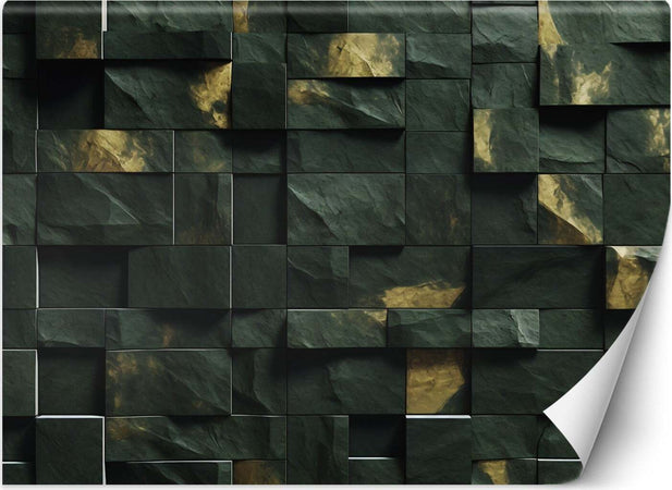 Carta-Da-Parati,-Cubo-verde-a-mosaico-3D