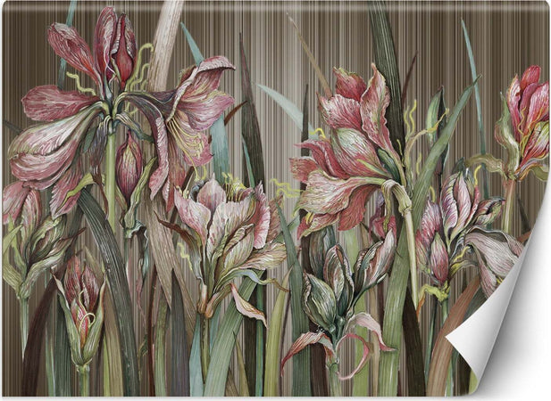 Carta-Da-Parati,-Fiori-di-Amaryllis-dipinti-a-mano