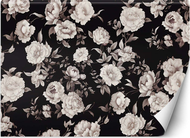 Carta-Da-Parati,-Fiori-in-bianco-e-nero