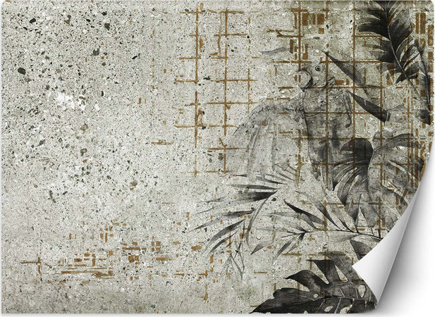 Carta-Da-Parati,-Foglie-di-Monstera-Foglie-di-calcestruzzo-Parete