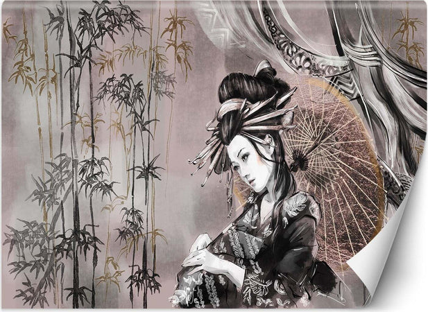 Carta-Da-Parati,-Geisha-Oriente-Bambù-Giappone
