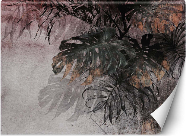 Carta-Da-Parati,-Monstera-Foglie-di-palma-in-calcestruzzo-3D
