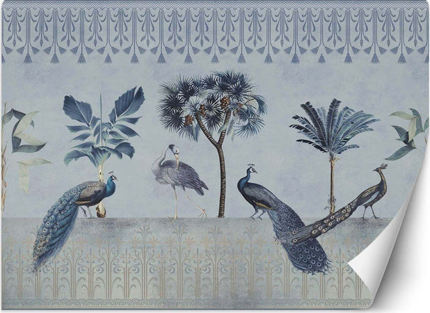 Carta-Da-Parati,-Pavoni-nella-giungla-blu