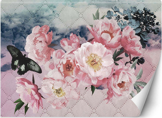 Carta-Da-Parati,-Peonia-e-farfalla