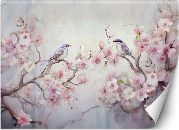Carta-Da-Parati,-Uccelli-e-fiori-Shabby-Chic