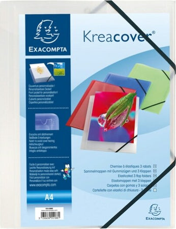 Cartella personalizzabile Kreacover - con elastico - PP - 24x32 cm - bianco trasparente - Exacompta Cancelleria e prodotti per ufficio/Archivio ufficio e accessori per scrivania/Archivio ufficio/Cartelle/Cartelle a soffietto espandibili Eurocartuccia - Pavullo, Commerciovirtuoso.it