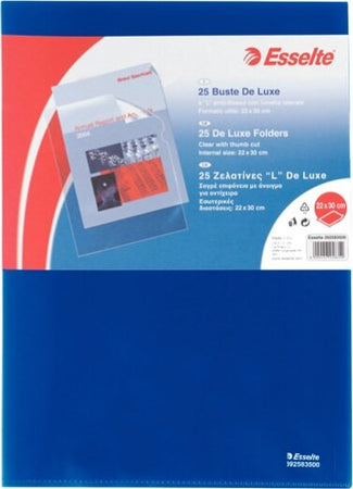 Cartelline a L De Luxe - PPL - buccia - 21 x 30 cm - blu - Esselte - conf. 25 pezzi Cancelleria e prodotti per ufficio/Archivio ufficio e accessori per scrivania/Archivio ufficio/Cartelle/Cartelle portadocumenti Eurocartuccia - Pavullo, Commerciovirtuoso.it