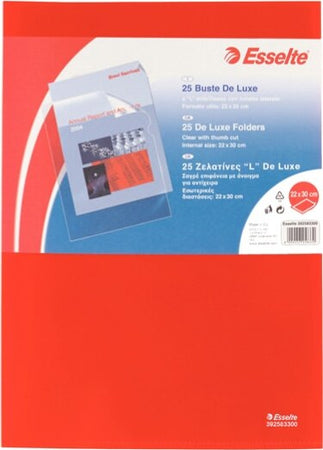 Cartelline a L De Luxe - PPL - buccia - 21 x 30 cm - rosso - Esselte - conf. 25 pezzi Cancelleria e prodotti per ufficio/Archivio ufficio e accessori per scrivania/Archivio ufficio/Cartelle/Cartelle portadocumenti Eurocartuccia - Pavullo, Commerciovirtuoso.it