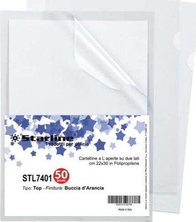 Cartelline a L Top - buccia - 22 x 30 cm - trasparente - Starline - conf. 50 pezzi Cancelleria e prodotti per ufficio/Archivio ufficio e accessori per scrivania/Archivio ufficio/Cartelle/Cartelle portadocumenti Eurocartuccia - Pavullo, Commerciovirtuoso.it