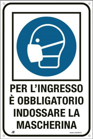 Cartello alluminio - ''Obbligo uso mascherina'' - 20x30 cm - Cartelli Segnalatori Fai da te/Sicurezza e protezione/Attrezzature per sicurezza sul lavoro/Segnaletica antinfortunistica Eurocartuccia - Pavullo, Commerciovirtuoso.it
